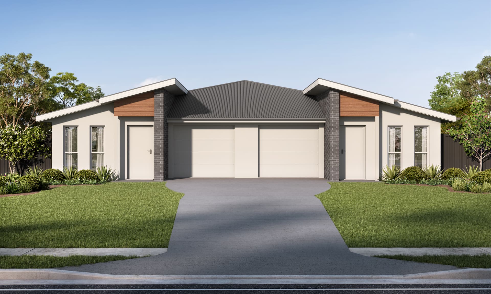 split skillion roof design on a dual occupancy home